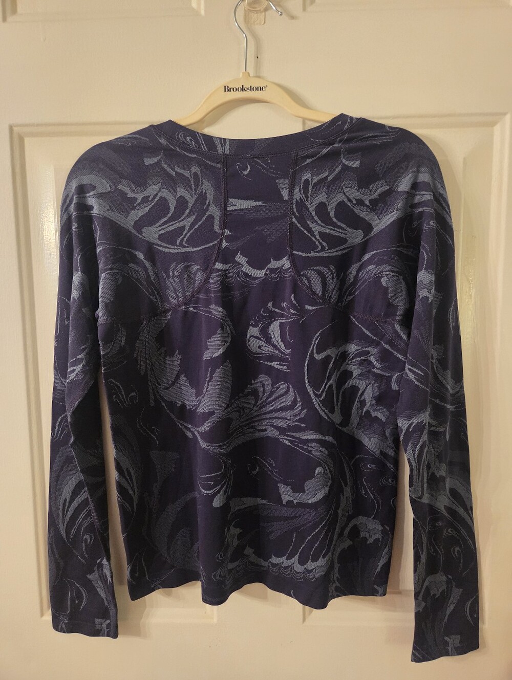 Athleta Momentum Seamless Long Sleeve Top Navy Blue Swirl Jacquard Women's M - Picture 5 of 6
